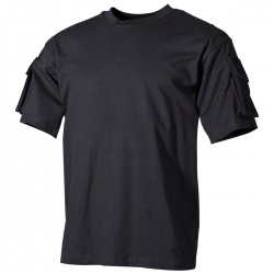 Tee-shirt US, manches courtes, noir, avec poches manches