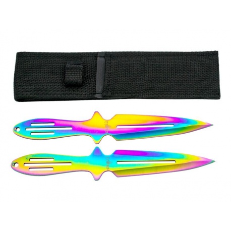 JEU 2 COUTEAUX LANCER THIRD ARC-EN-CIEL 11CM INOX + ETUI
